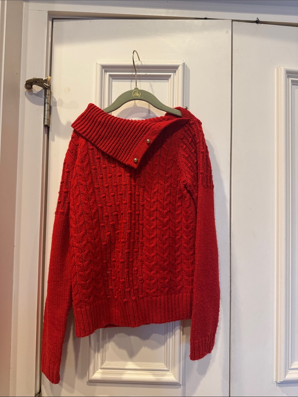 Janie and Jack Red Cable-Knit Off-Shoulder Sweater